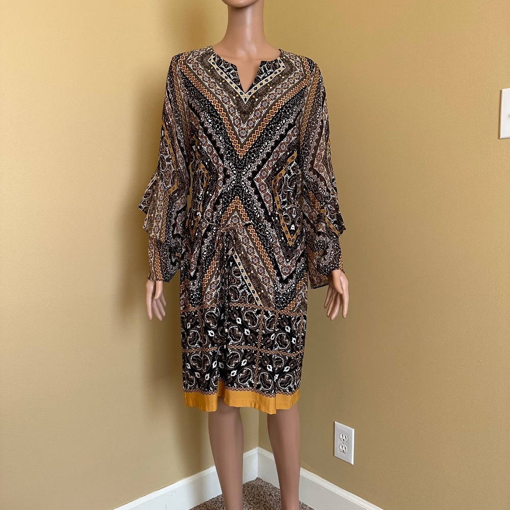 INC Print Dress with Flutter Sleeves, Size 8